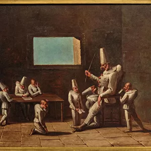 Scene of the education of Pulcinella, 18th century. Creator: Anonymous