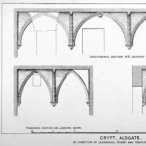 Sectional views of St Michaels Crypt, Aldgate Street, London, c1830(?). Artist