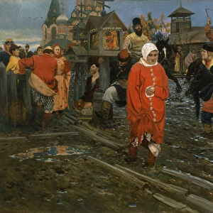 Seventeenth-Century Moscow Street on a Public Holiday, 1895. Artist: Ryabushkin, Andrei Petrovich (1861-1904)