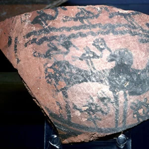 A sherd of pottery with humped bull and birds, Indus Valley, Harappa, c2600 BC