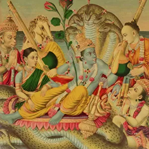 Shri Sheshanarayana, Vishnu Narayana on Shesha, 1886. Creator: Unknown