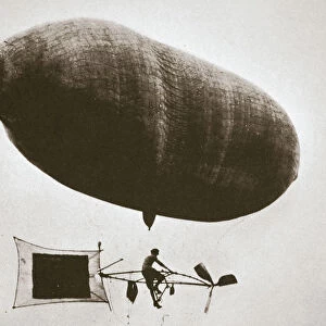 Sky cycle below a balloon, early 1900s