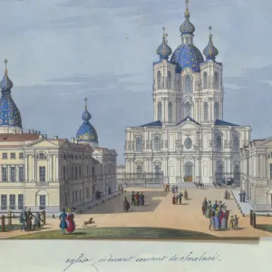 The Smolny Resurrection Cathedral in Saint Petersburg, 1830-1840s. Artist: French master