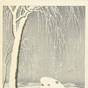 In the snow at Yanagibashi, 1927. Creator: Ohara, Koson (1877-1945)