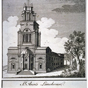 South-west view of the Church of St Anne, Limehouse, London, c1750