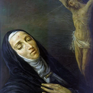 St Rita de Cascia in ecstasy in front of the figure of Christ on the cross, 19th century