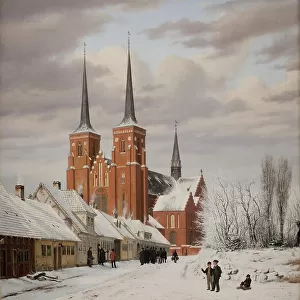 Street in Roskilde. In the Background the Cathedral, 1836. Creator: Jorgen Pedersen Roed