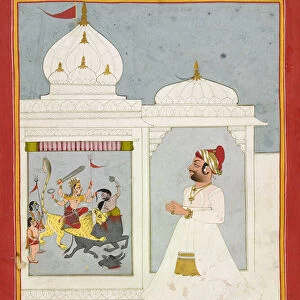 Thakur Ajit Singh worships the Goddess, dated 1817. Creator: Unknown