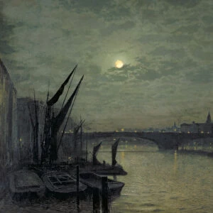 The Thames by moonlight with Southwark Bridge, 1884. Artist: John Atkinson Grimshaw