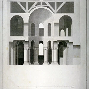 Transverse section of St Johns Chapel in the White Tower, Tower of London, 1815