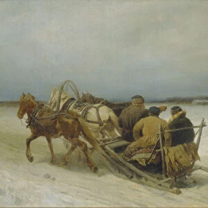 Troika in Winter, 1880s. Artist: Sokolov, Pyotr Petrovich (1821-1899)