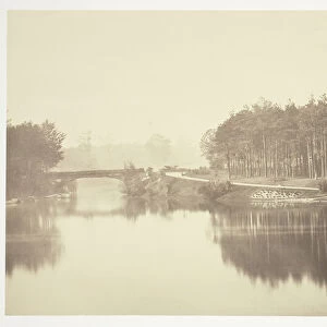 Untitled, c. 1850. [Bridge and chalet in the Bois de Boulogne, a park in Paris]