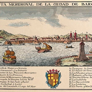 View of the Port of Barcelona. Engraving