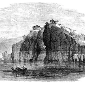 Views in China: the cliff and temple at Hukau, 1864. Creator: Unknown