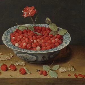 Wild Strawberries and a Carnation in a Wan-Li Bowl, c. 1620. Creator: Jacob van Hulsdonck