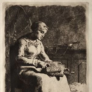 Woman Carding. Creator: Jean-Francois Millet (French, 1814-1875)