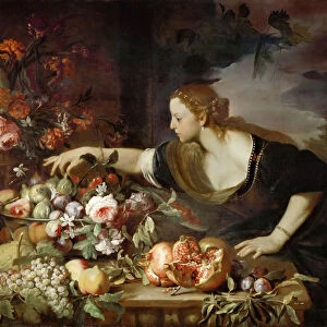 Woman taking fruit. Artist: Brueghel, Abraham (1631-1697)