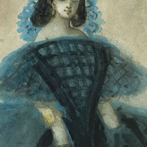 Young Woman in a Blue and Black Dress, ca. 1863 (?). Creator: Constantin Guys