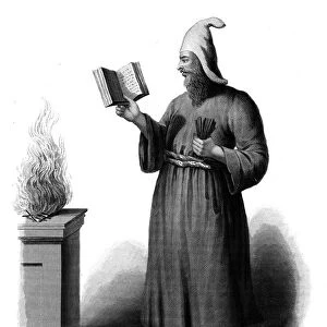 Zoroastrian High Priest reciting before the sacred fire, 19th century
