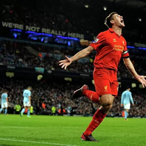 Liverpool's Steven Gerrard scores their second against Manchester City