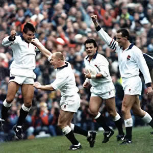 Rob Andrew, Richard Hill, Will Carling and Jonathan Webb celebrate victory over Scotland Rugby World Cup 1991 Semi Final