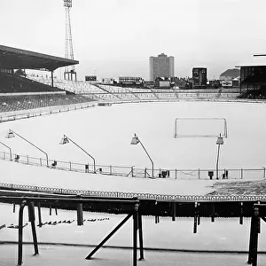 Stamford Bridge, home of Chelsea Football Club, under snow 1967