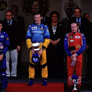 2002 FIA International F3000 Championship Monte Carlo, Monaco. 25th May 2002. Race winner Sebastien Bourdais (Super Nova racing), Patrick Friesacher (red Bull Jnr. ) 2nd, and Tomas Enge (Arden), 3rd