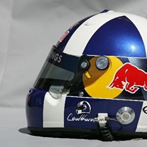 Formula One World Championship: The helmet of David Coulthard Red Bull Racing