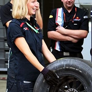 Formula One World Championship: Rita Balzsay, Red Bull Racing Hospitality Manager and the Red Bull Racing Team pit stop practice