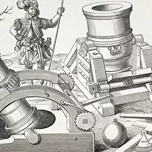 16Th Century Mortars On Moveable Carriages. From Military And Religious Life In The Middle Ages By Paul Lacroix Published London Circa 1880