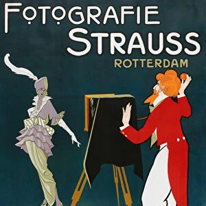 1914 poster advertising Fotografie Strauss in Rotterdam, Netherlands, by Dutch artist Arnold van Roessel, 1883-1947