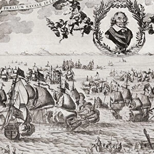 The Battle of Scheveningen, aka the Battle of Texel or the Battle of Ter Heijde, 1653. Final naval battle of the First Anglo-Dutch War. The death of Maarten Harpertszoon Tromp, Dutch admiral, occurred during this battle. From The Book of Ships, published c. 1920