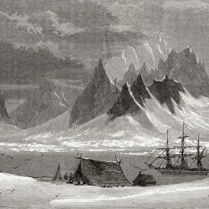 A bay in Spitzbergen or Spitsbergen, northern Norway from the La Recherche Expedition of 1838 to 1840, a French Admiralty expedition. From The Universe or, The Infinitely Great and the Infinitely Little, published 1882