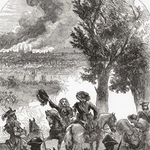The Bombardment of Brussels, 1695, by the troops of Louis XIV during the Nine Years War. From Cassells Illustrated History of England, published c. 1890