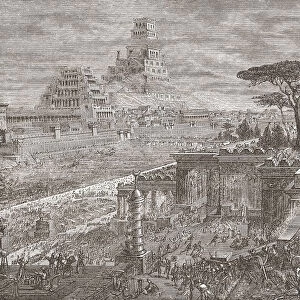 The capture of Babylon by Cyrus the Great, ruler of the Achaemenid Empire, in 539 BC. The event ended the Neo-Babylonian Empire. After a 19th century work by an unidentified artist; Illustration