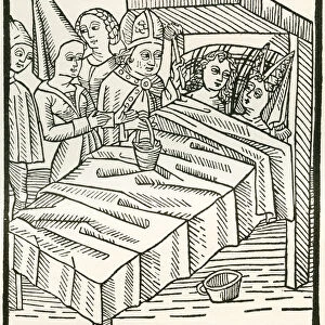 Ceremonial Part Of A Marriage Known As Beilagers, Mostly Used In Germany From The Middle Ages To The 19th Century. A Bishop Would Bless The Marriage Bed With The Newly Wed Couple In It, In Front Of Witnesses. After A 15th Century Woodcut. From Illustrierte Sittengeschichte Vom Mittelalter Bis Zur Gegenwart By Eduard Fuchs, Published 1909