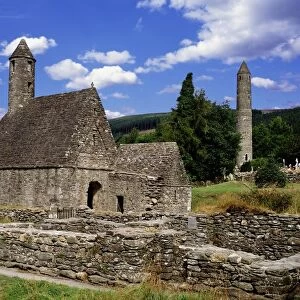Chapel Of Saint Kevin At Glendalough And Round Tower, Glendalough, Co. Wicklow, Ireland