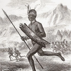 Commoro, chief of the Latooka tribe. Samuel Baker met these Madi people during his exploration of central Africa in 1864. From The Illustrated London News, published 1865