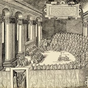 The Council Of Trent, 1563. The Nineteenth Ecumenical Council Opened At Trent On 13 December, 1545, And Closed There On 4 December, 1563. Its Main Object Was The Definitive Determination Of The Doctrines Of The Church In Answer To The Heresies Of The Protestants. From An Etching Published In Venice 1565