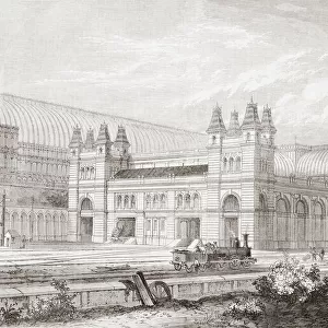 Crystal Palace (High Level) railway station, Camberwell, south London, England, seen here in 1865. One of two stations built to serve the site of the 1851 exhibition building, called the Crystal Palace, when it was moved from Hyde Park to Sydenham Hill after 1851. From The Illustrated London News, published 1865