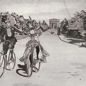 Cyclists On The Way To The Bois Du Boulogne, Paris, France In The 19th Century. From Illustrierte Sittengeschichte Vom Mittelalter Bis Zur Gegenwart By Eduard Fuchs, Published 1909