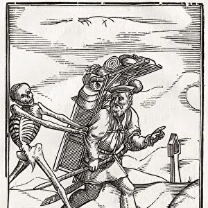 Death Comes To The Pedlar Woodcut By Georg Scharffenberg After Hans Holbein The Younger From Der Todten Tanz Or The Dance Of Death Published Basel 1843