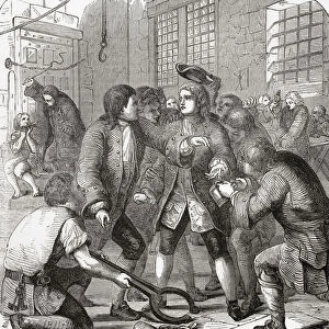 A debtor enters in Fleet prison, London, England, 18th century. From Cassells Illustrated History of England, published c. 1890