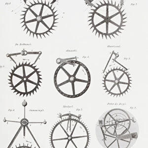 Eight Different Escapement Systems By Eight Different Clock Makers Identified In The Picture. Berthoud, Smeaton, De Bethune, Amant, Harrison, Cumming, Mudge, Peter Le Roy. From The Cyclopaedia Or Universal Dictionary Of Arts, Sciences And Literature By Abraham Rees, Published London 1820