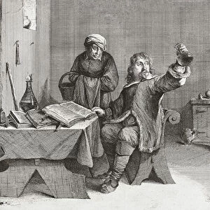 Doctor 17th Century Examines Examining Flask
