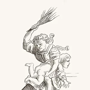 Drawing Of A Man Spanking A Child, After Hans Holbein The Younger. From Histoire Des Peintres, eCole Allemande, Published 1875