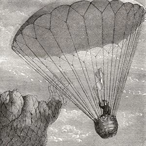 Garnerins Descent In A Parachute 1802 Andre Jacques Garnerin 1769 - 1823 French Inventor Of The Frameless Parachute From The Book Wondeful Balloon Ascents Or The Conquest Of The Skies Published C 1870