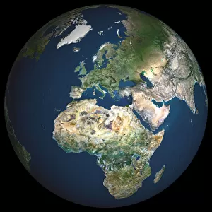 Globe Europe, True Colour Satellite Image. True colour satellite image of the whole earth, showing E