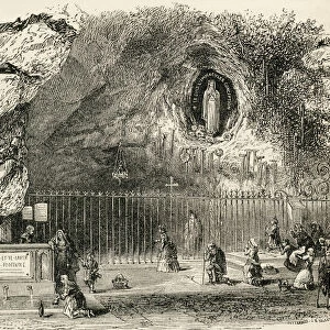 Grotto Of Massabielle In The Sanctuary Of Our Lady Of Lourdes, France In The 19Th Century. From French Pictures By The Rev. Samuel G. Green, Published 1878