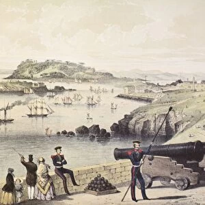 The Hoe, Drakes Island And Mt Edgecumbe From The Citadel From A 19Th Century Lithograph By Newman And Co, London
